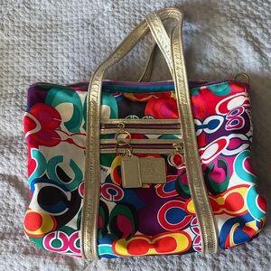 Coach poppy colorful Tote Bag with Gold Accents
